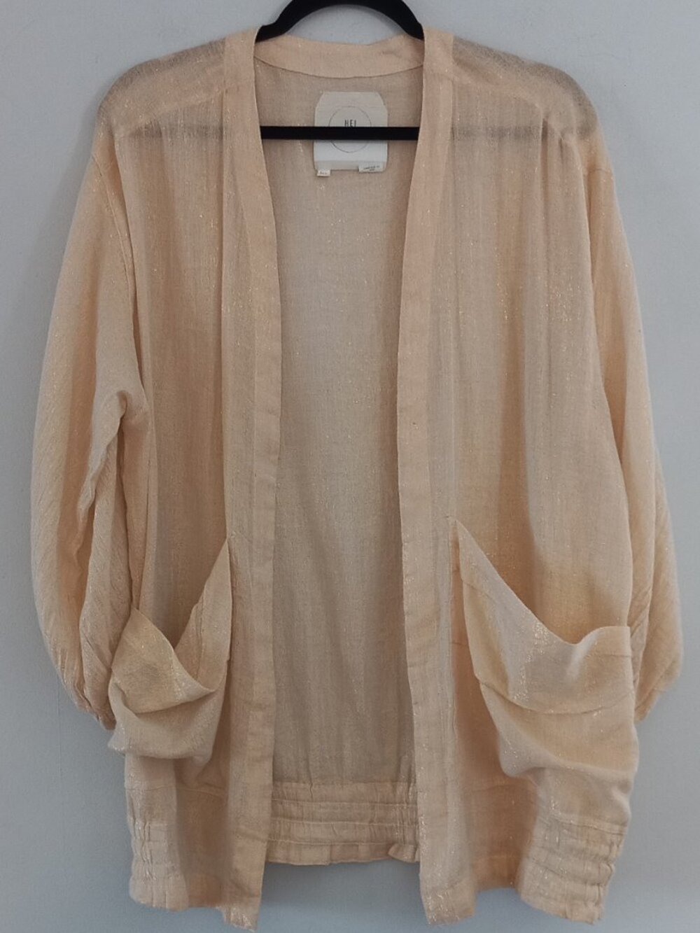 HEI HEI (ANTHROPOLOGIE) gold metallic thread open cardigan